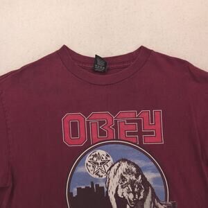 Obey Casual Crew Neck Long Sleeve Graphic Shirt Mens Size Medium M Maroon